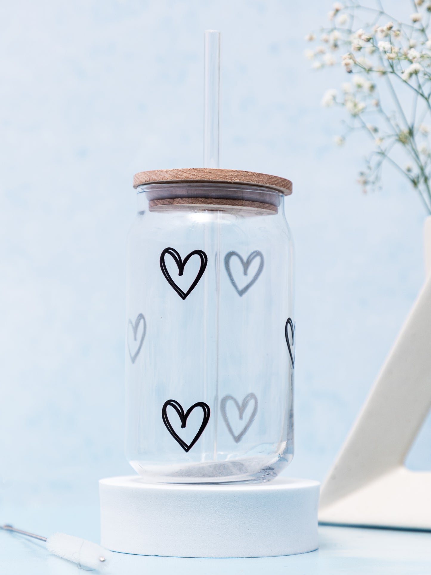 Can Shaped Sipper 500ml| Scribbled Heart | 18oz Can Tumbler with lid, straw and coaster.