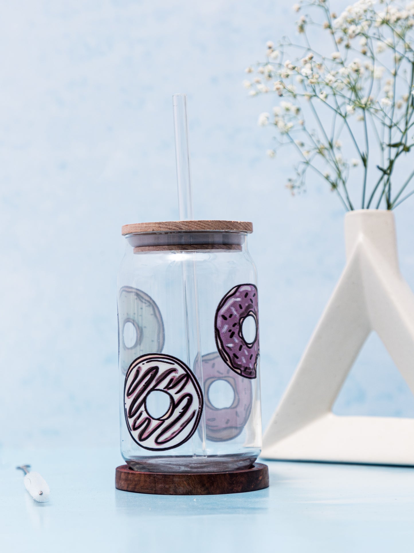 Can Shaped Sipper 500ml| Donuts All Over Print | 18oz Can Tumbler with lid, straw and coaster.