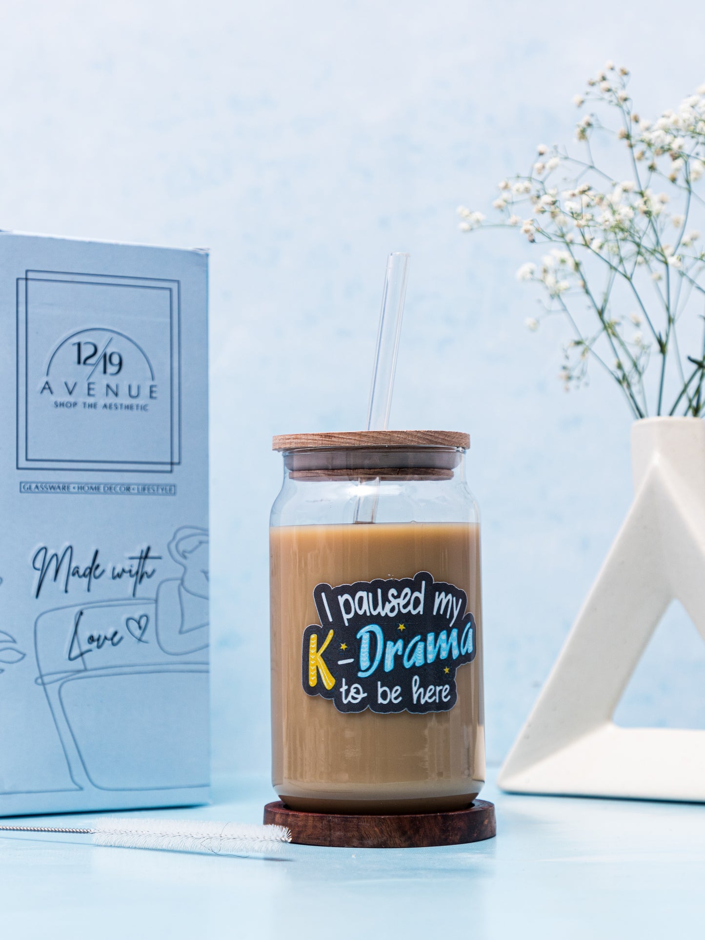 Can Shaped Sipper 500ml| Paused K-Drama Print | 18oz Can Tumbler with lid, straw and coaster.