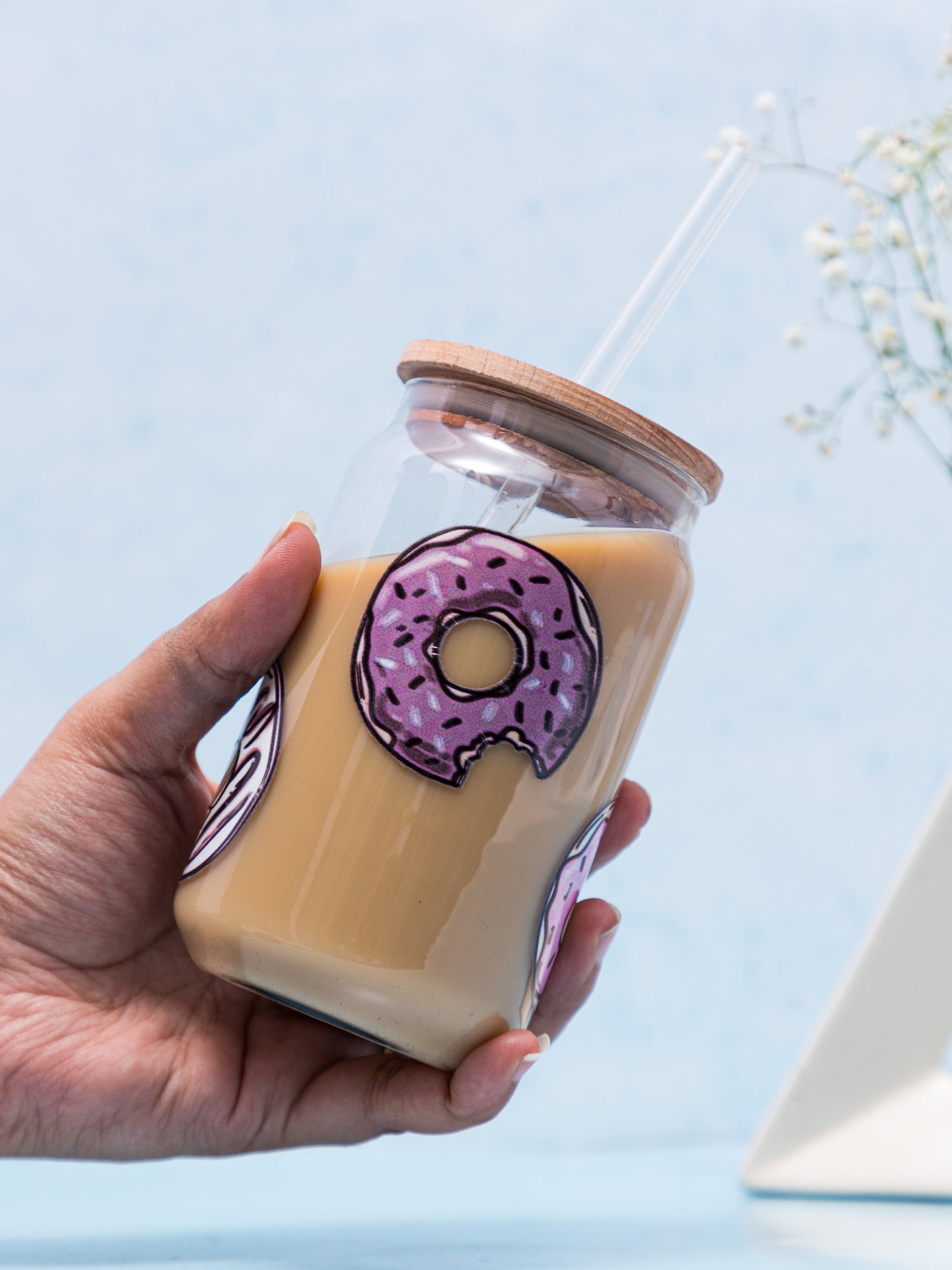 Can Shaped Sipper 500ml| Donuts All Over Print | 18oz Can Tumbler with lid, straw and coaster.