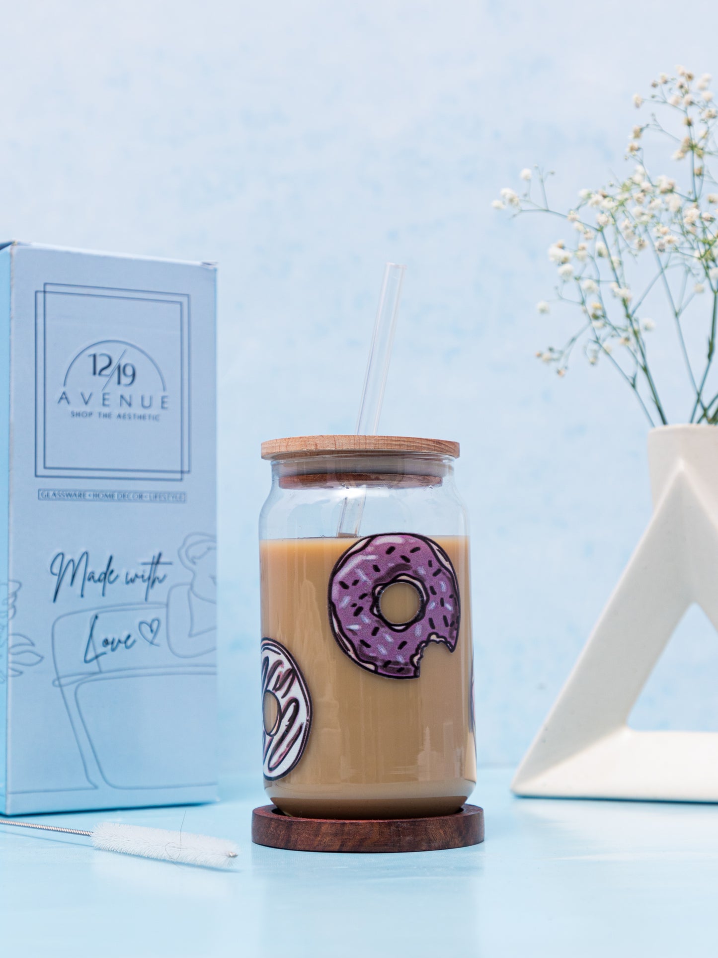 Can Shaped Sipper 500ml| Donuts All Over Print | 18oz Can Tumbler with lid, straw and coaster.