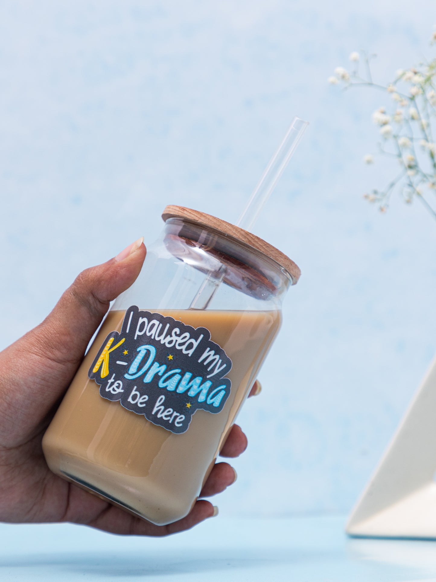 Can Shaped Sipper 500ml| Paused K-Drama Print | 18oz Can Tumbler with lid, straw and coaster.