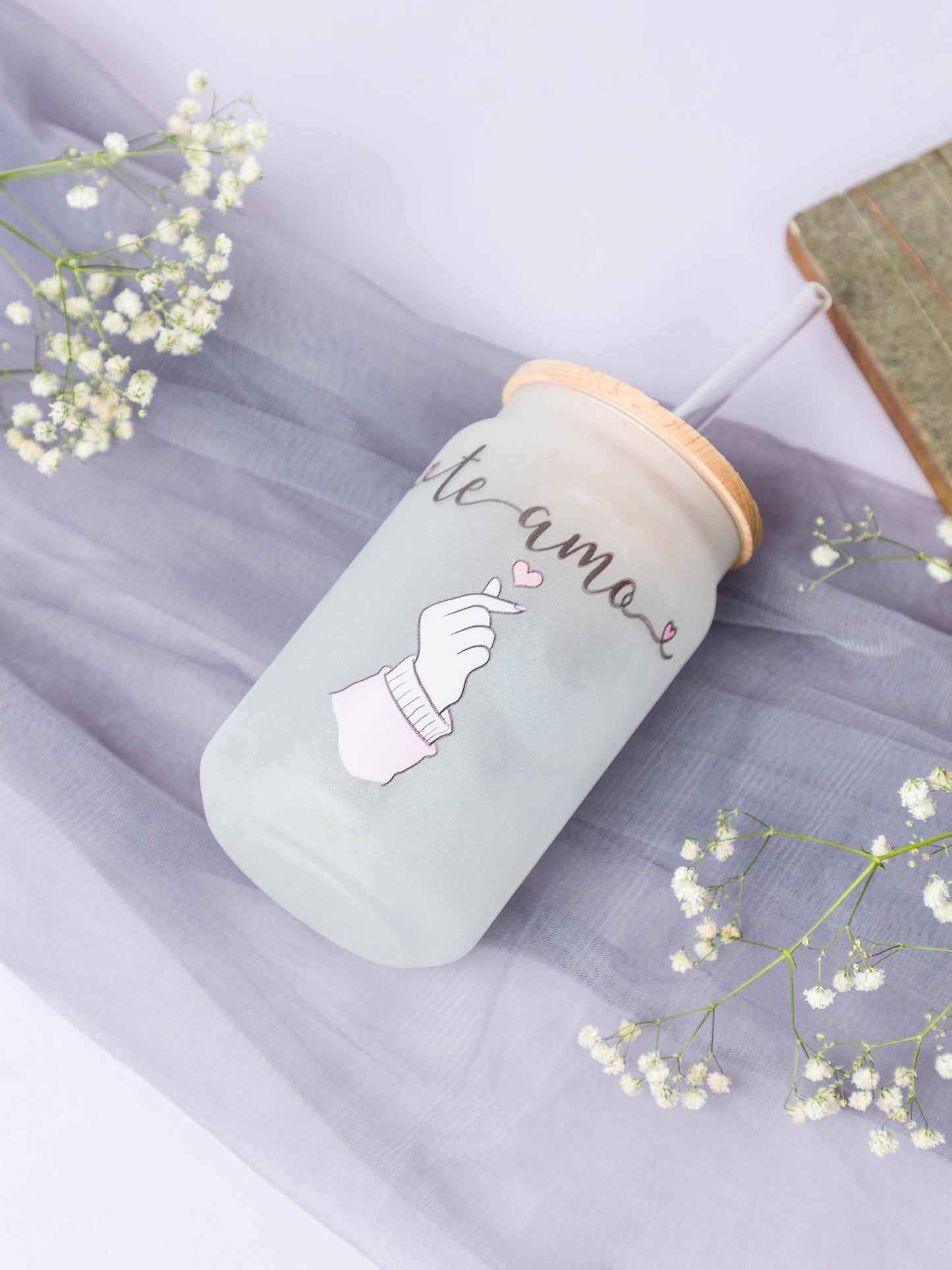 Frosted Can Shaped Sipper 500ml| Te Amo Print| 17oz Can Tumbler with Straw and Lid