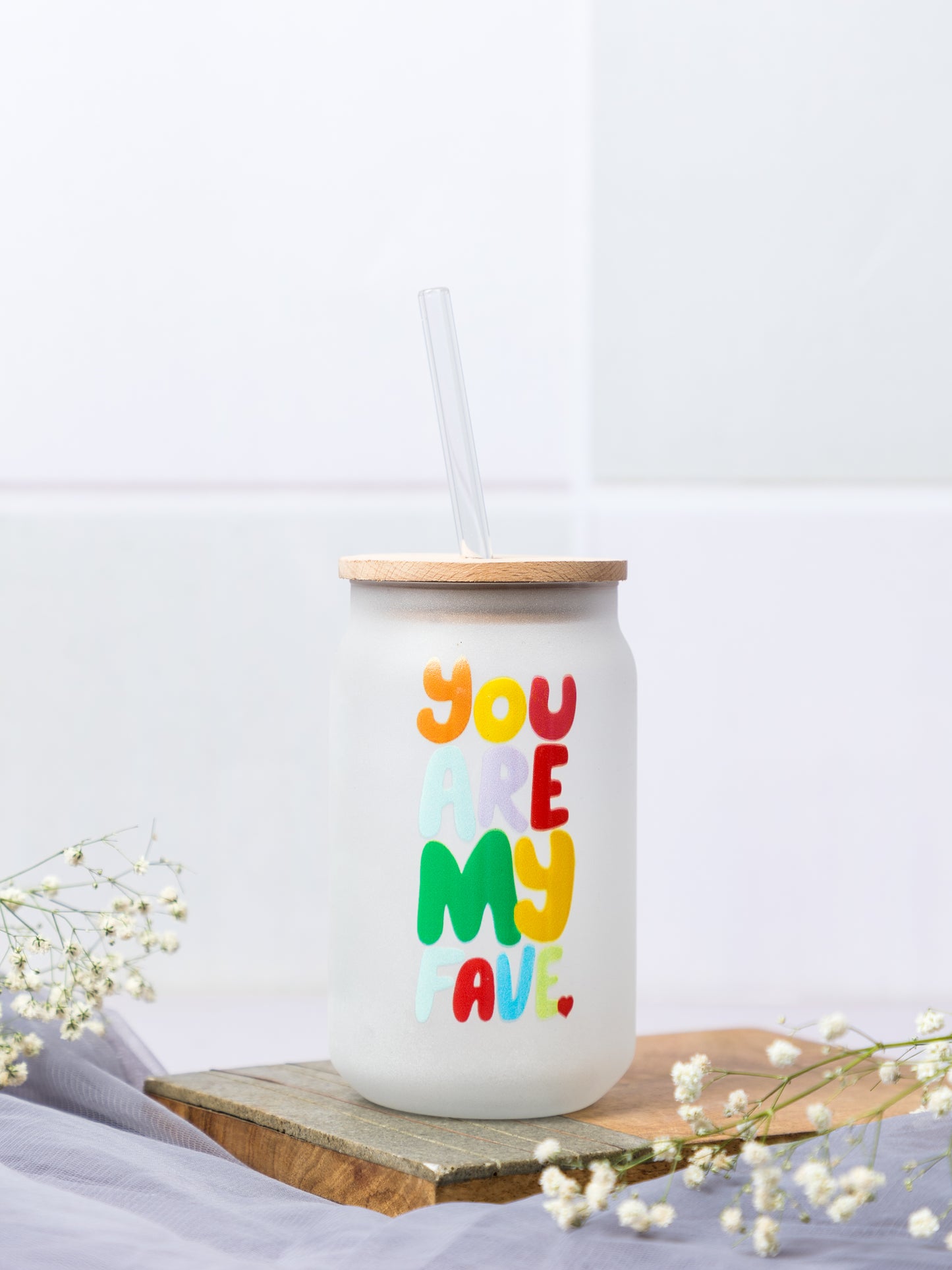 Frosted Can Shaped Sipper 500ml| You Are My Fav'e Print| 17oz Can Tumbler with Lid and Straw