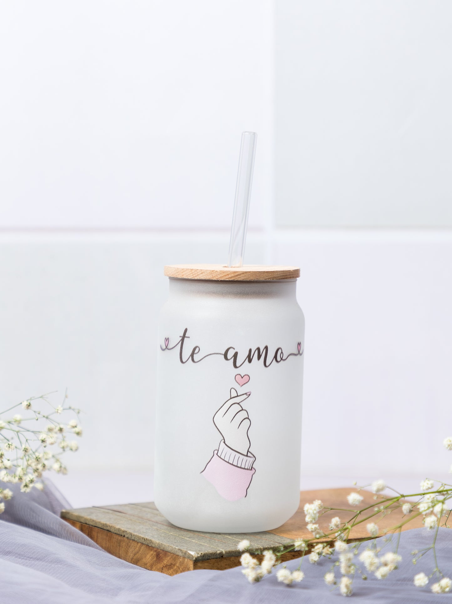 Frosted Can Shaped Sipper 500ml| Te Amo Print| 17oz Can Tumbler with Straw and Lid