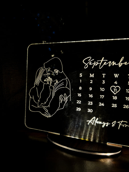 Personalized LED Side Table Lamp | Save The Date Lamp | Line Art with Calendar Customized |Loved Ones Lamp NO COD
