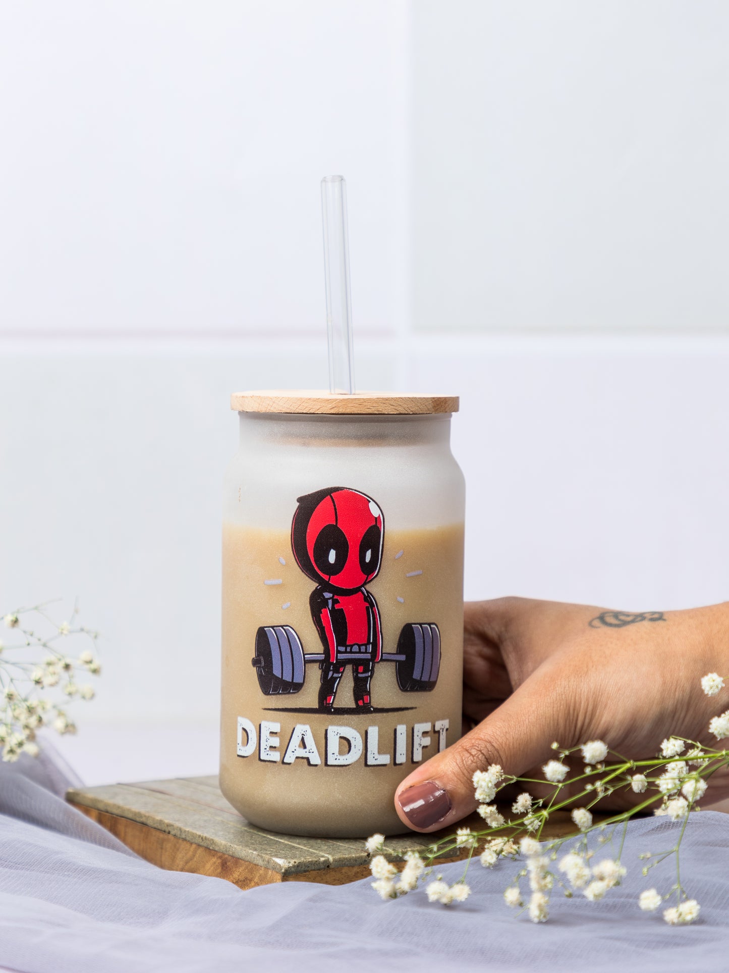 Frosted Can Shaped Sipper 500ml | Deadpool Print| 17oz Can Tumbler with Straw and Lid