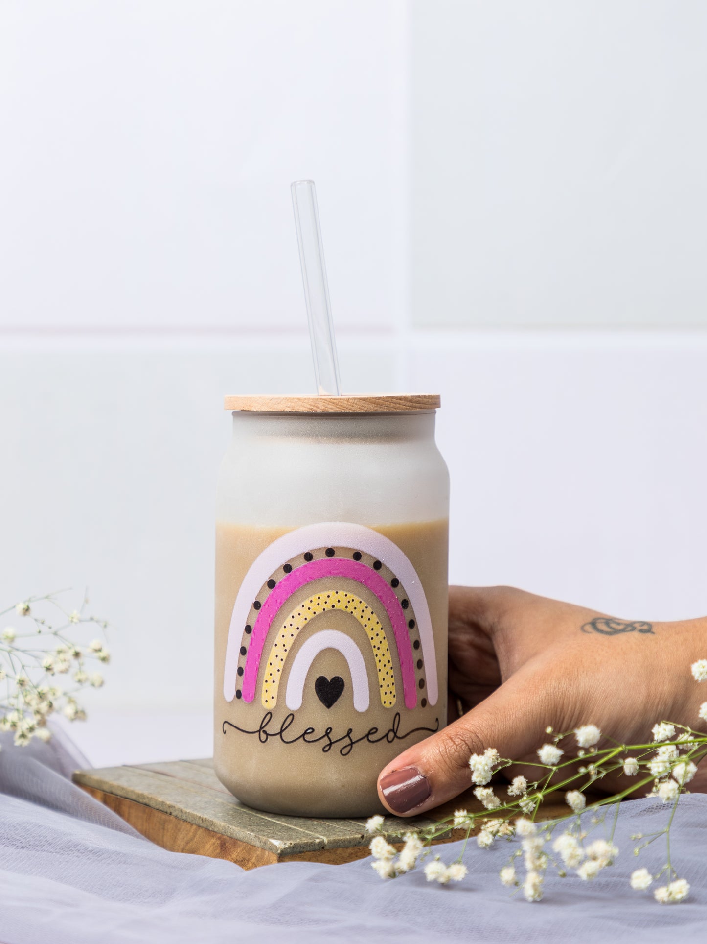 Frosted Can Shaped Sipper 500ml |Blessed Print| 17oz Can Tumbler with Straw and Lid