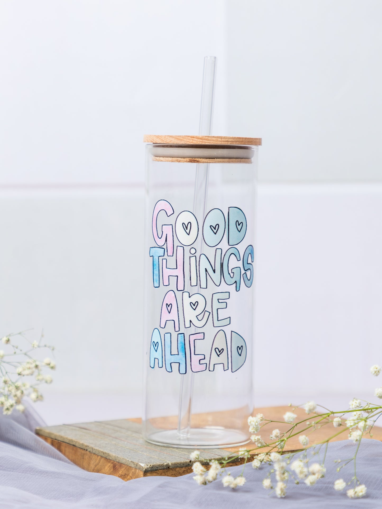 Grande Sipper 650ml| Good Things Are Ahead Print| 22 oz Coffee Tumbler with Straw and Lid