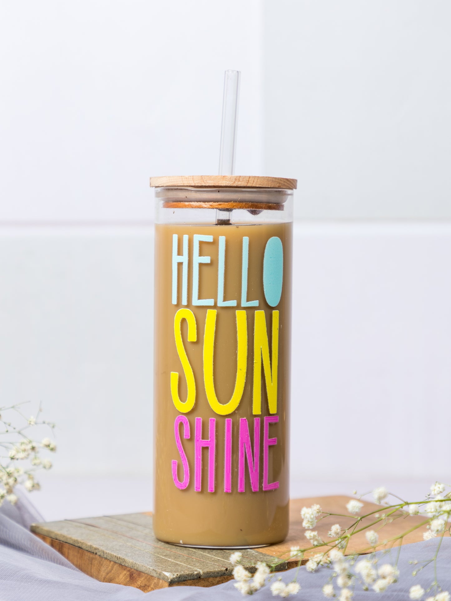 Grande Sipper 650ml| Hello Sun Shine Print| 22 oz Coffee Tumbler with Straw and Lid