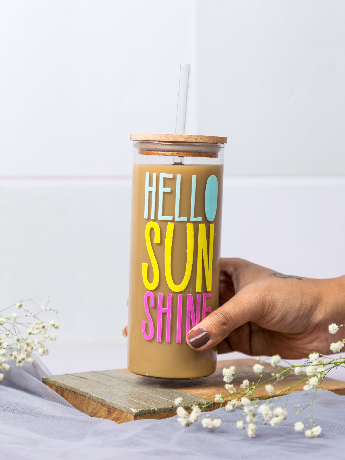 Grande Sipper 650ml| Hello Sun Shine Print| 22 oz Coffee Tumbler with Straw and Lid