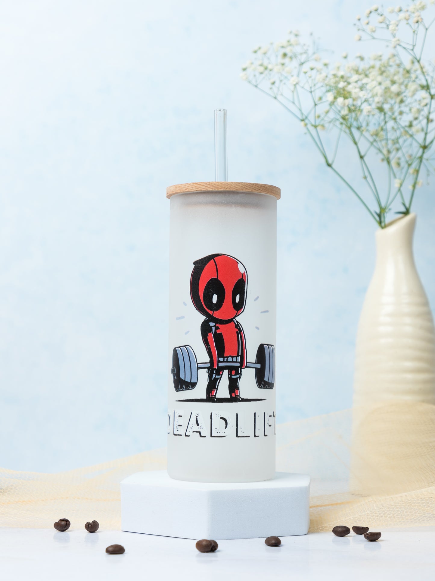 Frosted Grande Sipper 650ml| Deadpool Deadlift Print| 20oz Tall Tumbler with Straw and Lid