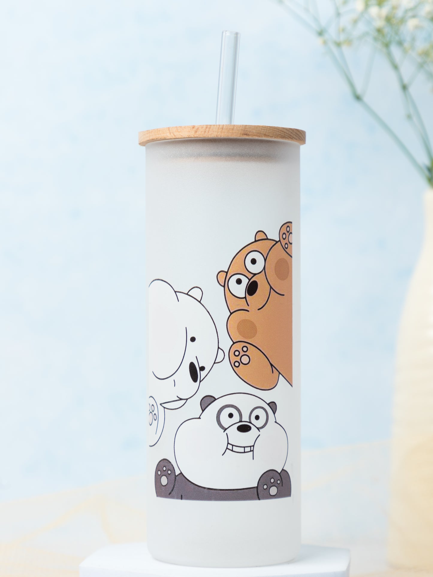 Frosted Grande Sipper 650ml| Bare Bears Print| 20oz Tall Tumbler with Straw and Lid
