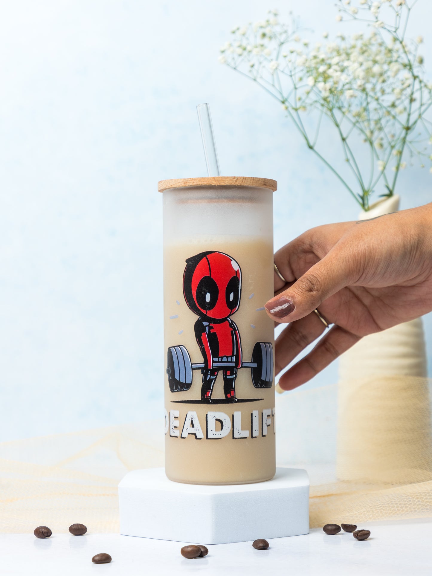 Frosted Grande Sipper 650ml| Deadpool Deadlift Print| 20oz Tall Tumbler with Straw and Lid