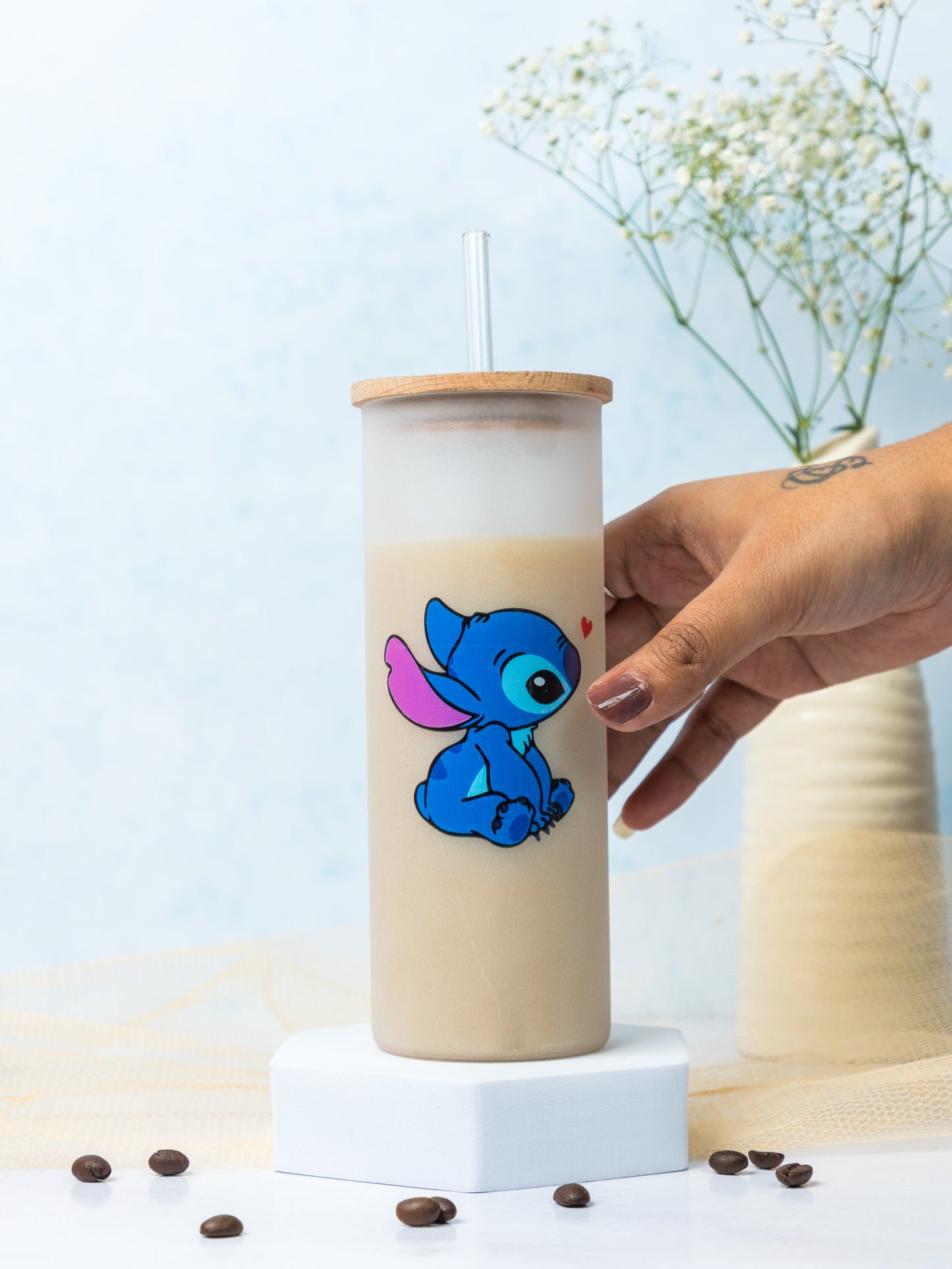 Frosted Grande Sipper 650ml| Stich Print| 20oz Tall Tumbler with lid and straw