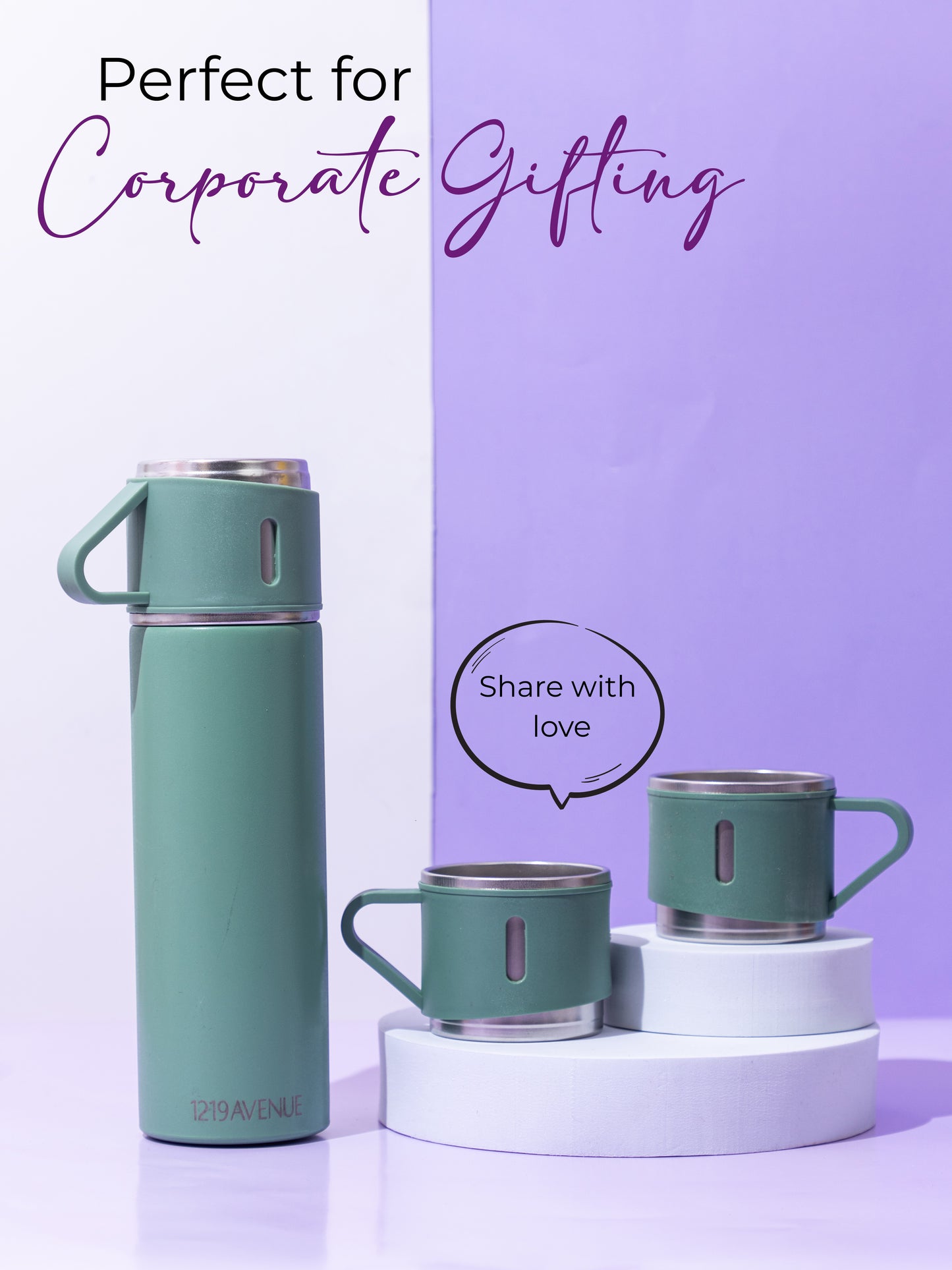 1219 Avenue Insulated Vacuum Flask with 3 cups 14hrs+ hot and Cold