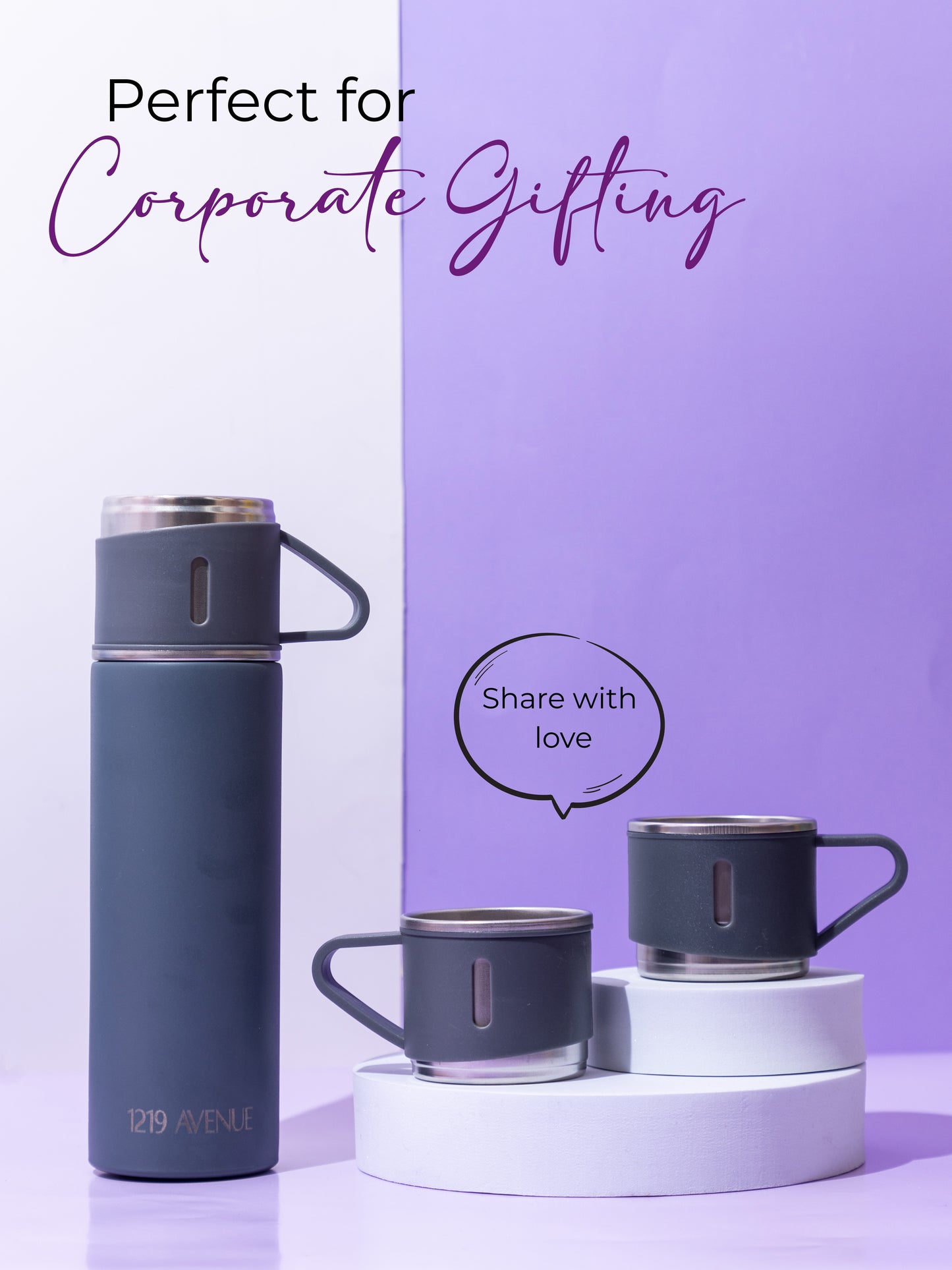 1219 Avenue Insulated Vacuum Flask with 3 cups 14hrs+ hot and Cold