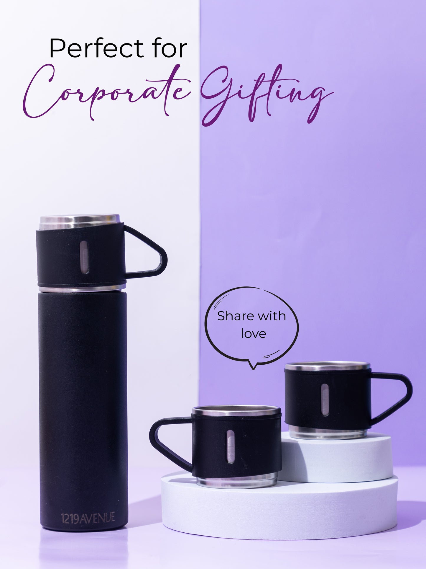 1219 Avenue Insulated Vacuum Flask with 3 cups 14hrs+ hot and Cold