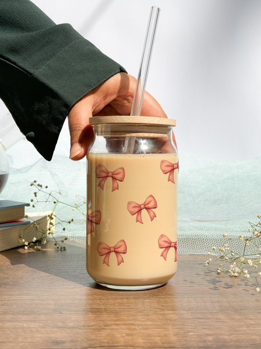 Can Shaped Sipper 500ml| Bows All Over|Tumbler with lid and straw