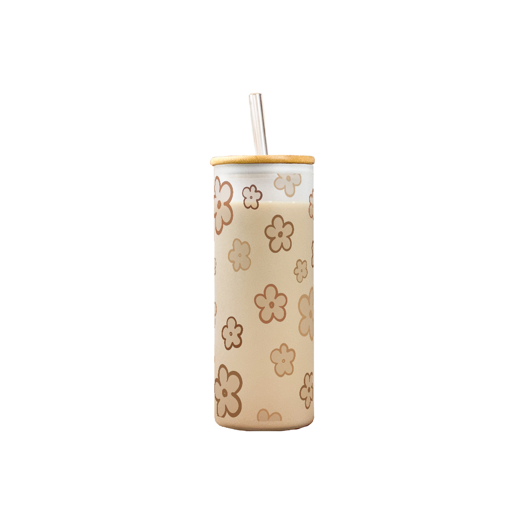 Frosted Grande Sipper 650ml| Doodly Fleurs Print| 20oz Tall Tumbler with Straw and Lid