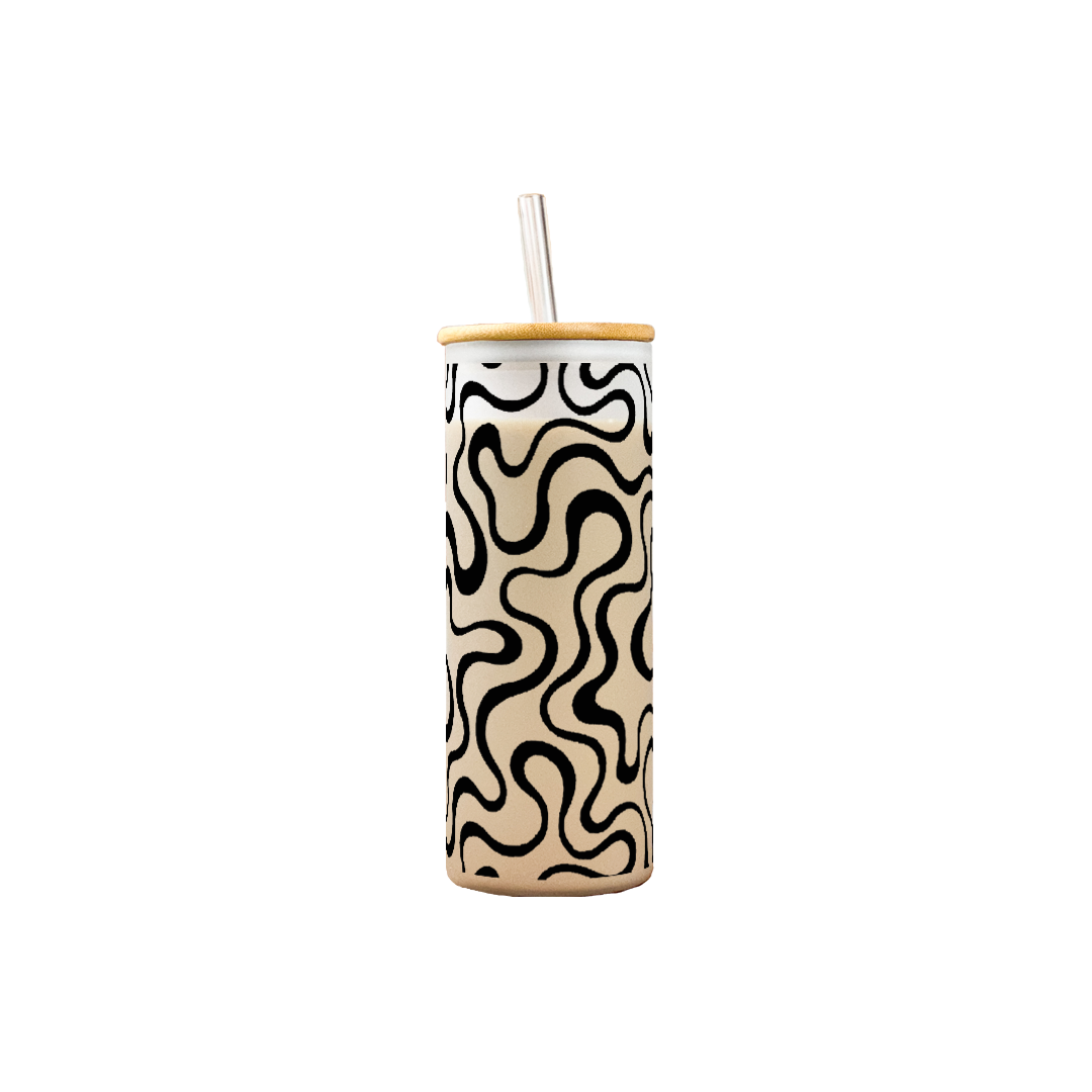 Frosted Grande Sipper 650ml| Aesthetic Swirls Print| 20oz Tall Tumbler with Straw and Lid