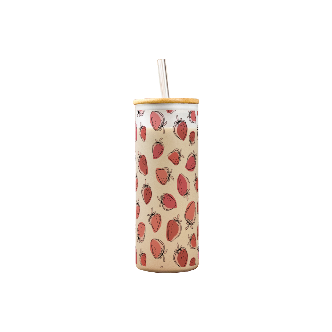 Frosted Grande Sipper 650ml| Fraise Charm Print| 20oz Tall Tumbler with Straw and Lid