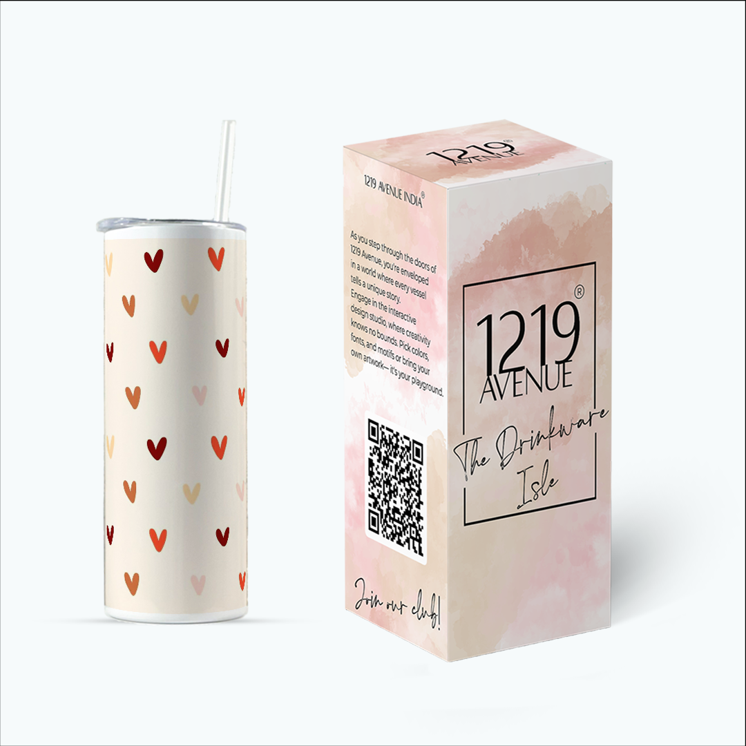 Colossal Tumbler 700ML with Straw| Cherry Hearts Print |Double Walled Insulated Tumbler 7-8 hrs