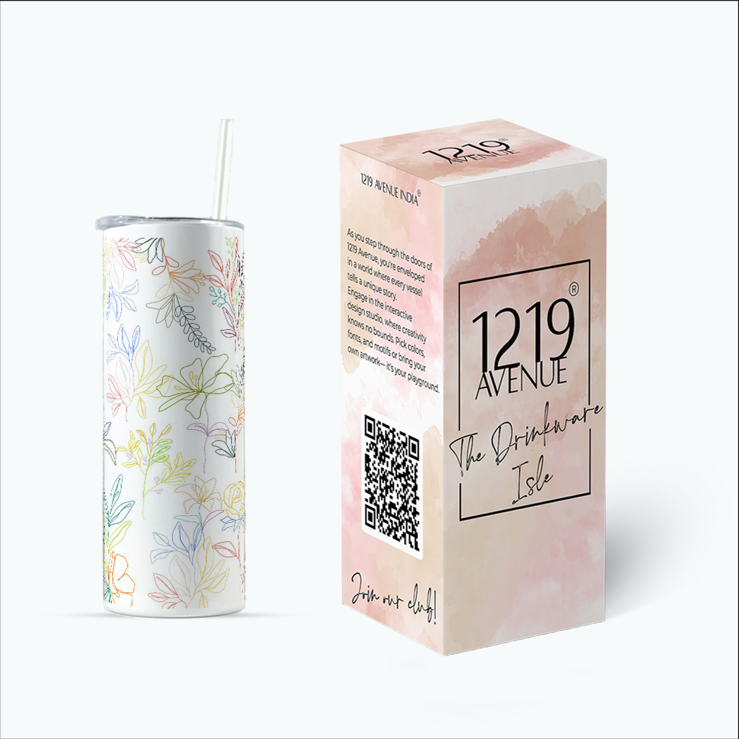 Colossal Tumbler 700ML with Straw| Floral Line Art Print |Double Walled Insulated Tumbler 7-8 hrs