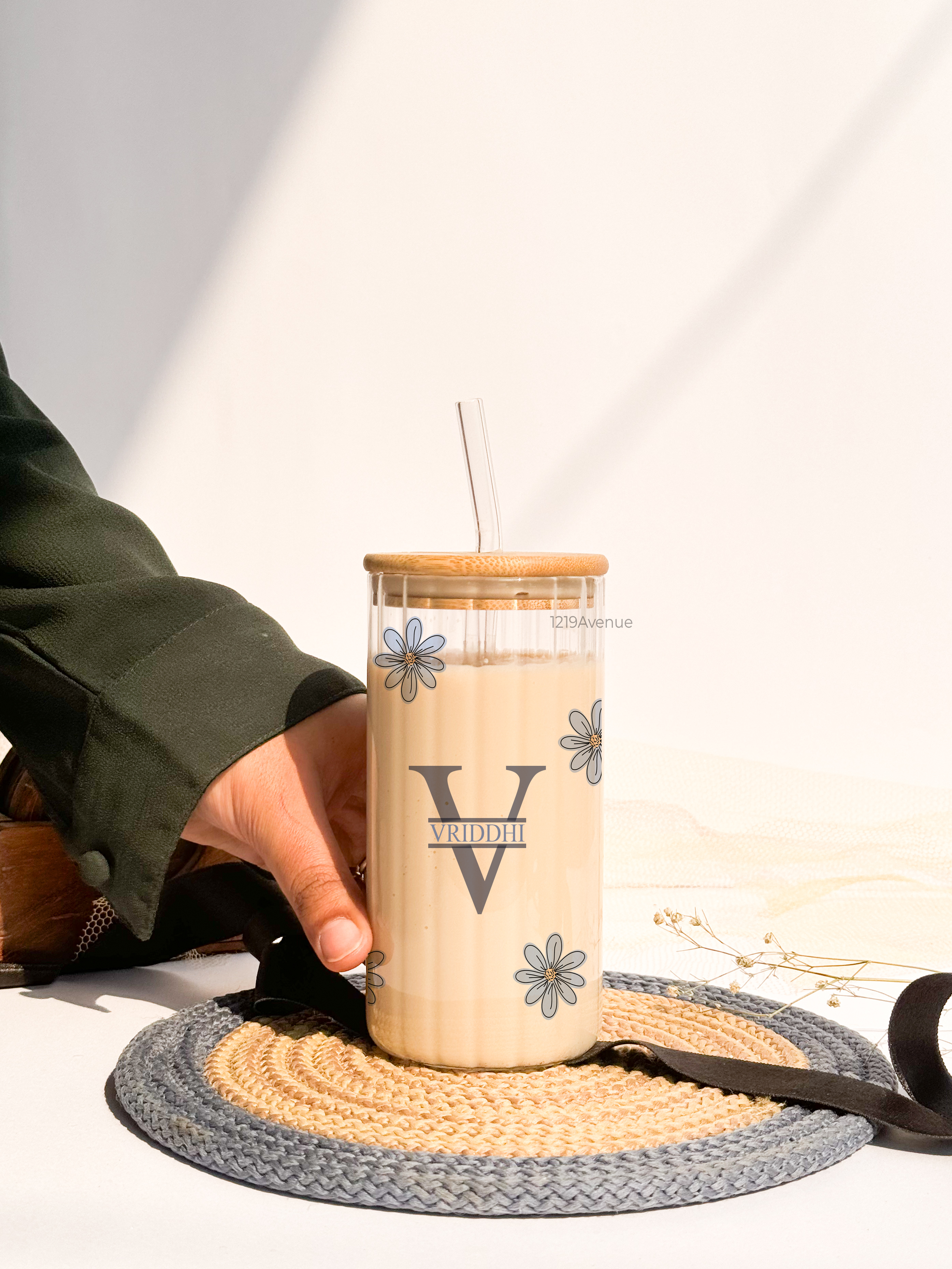 Personalized Frosted Ripple Taille Sippers 500ml|Aesthetic Flower With Name  And Initial | Coffee Fluted