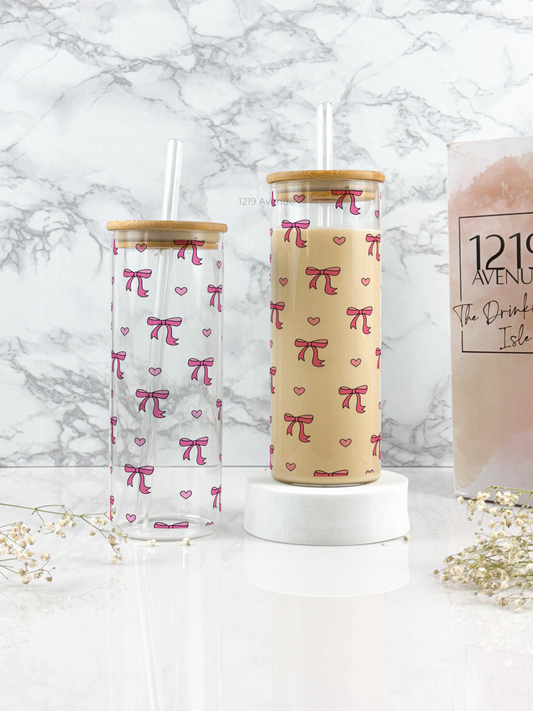 Clear Grande Sipper 650ml| Amour Bows Print | 22 oz Coffee Tumbler with Straw and Lid