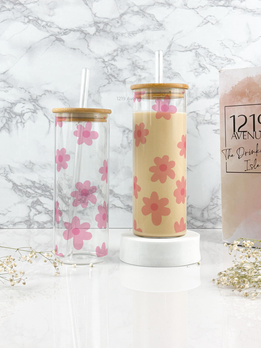 Clear Grande Sipper 650ml| Blossom Flowers Print| 22 oz Coffee Tumbler with Straw and Lid