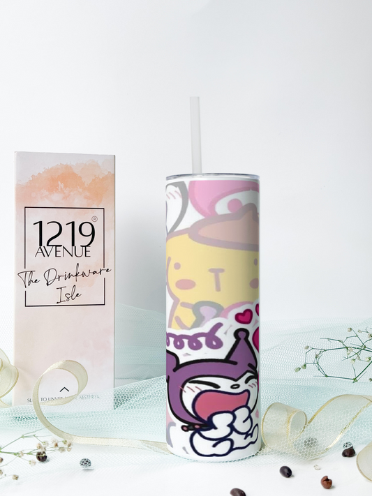 Colossal Tumbler 700ML with Straw| Popping Sanfam All Over Print |Double Walled Insulated Tumbler 7-8 hrs