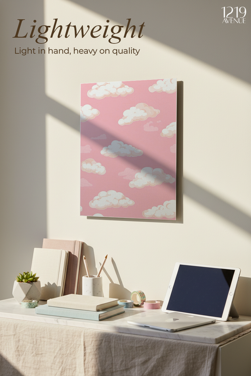 Printed 4K Ultra Gloss Metal Frame A3 Size | Blush Clouds Print | 1.2mm Premium Thickness Wall Frame (12x18 Inches)