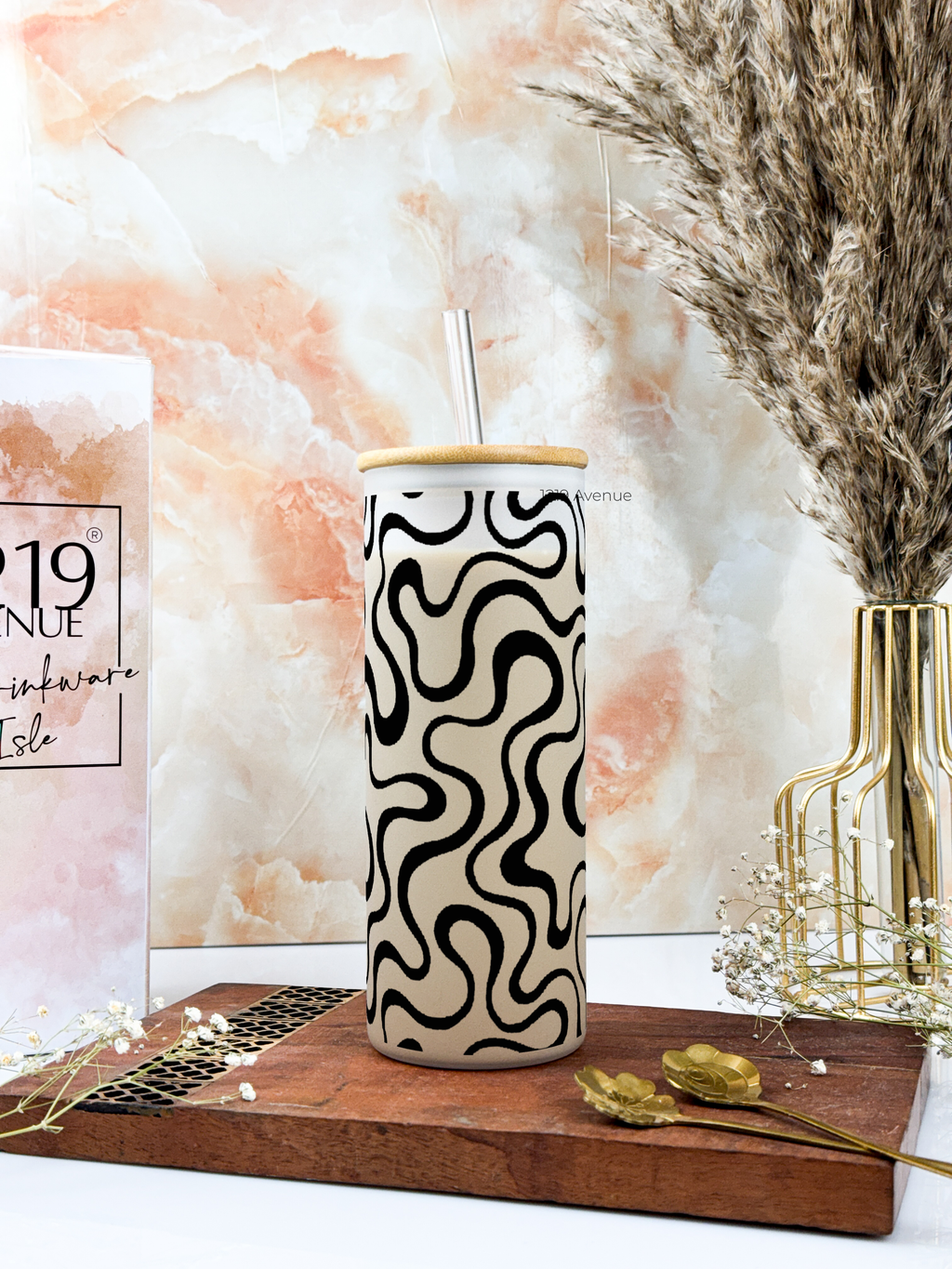 Frosted Grande Sipper 650ml| Aesthetic Swirls Print| 20oz Tall Tumbler with Straw and Lid