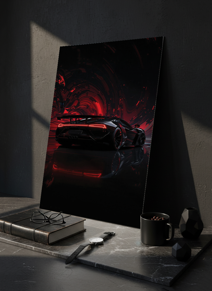 Printed 4K Ultra Gloss Metal Frame A3 Size | Midnight Redline Print | 1.2mm Premium Thickness Wall Frame (12x18 Inches)