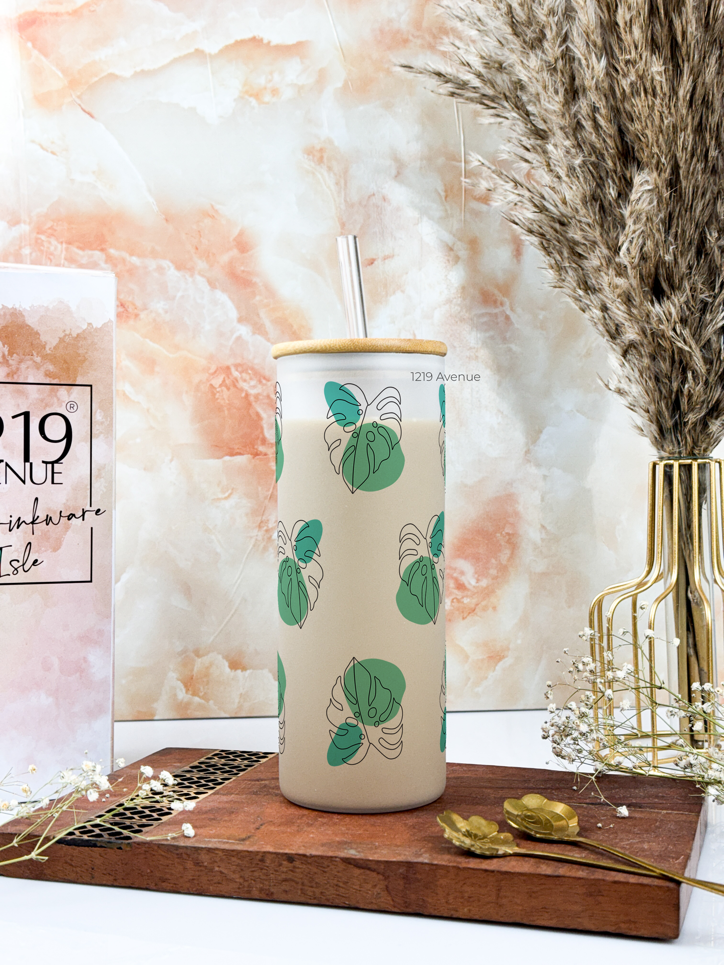 Frosted Grande Sipper 650ml| Monstera All Over Print| 20oz Tall Tumbler with straw and lid