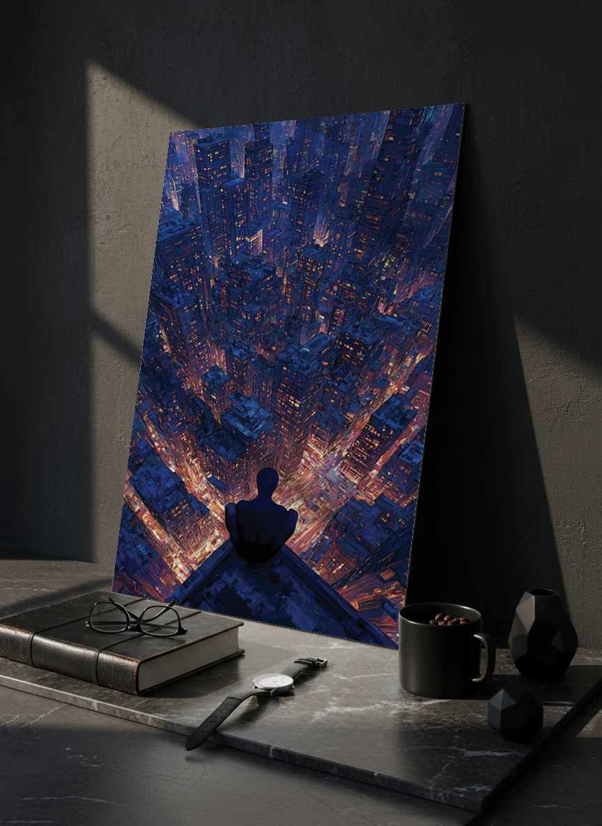 Printed 4K Ultra Gloss Metal Frame A3 Size | Spider-Man Rooftop Aura Print | 1.2mm Premium Thickness Wall Frame (12x18 Inches)