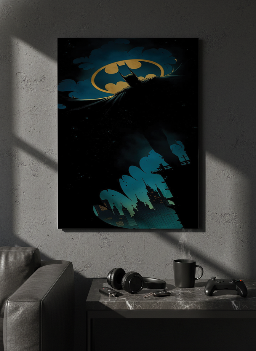 Printed 4K Ultra Gloss Metal Frame A3 Size | Dark Batman Print | 1.2mm Premium Thickness Wall Frame (12x18 Inches)