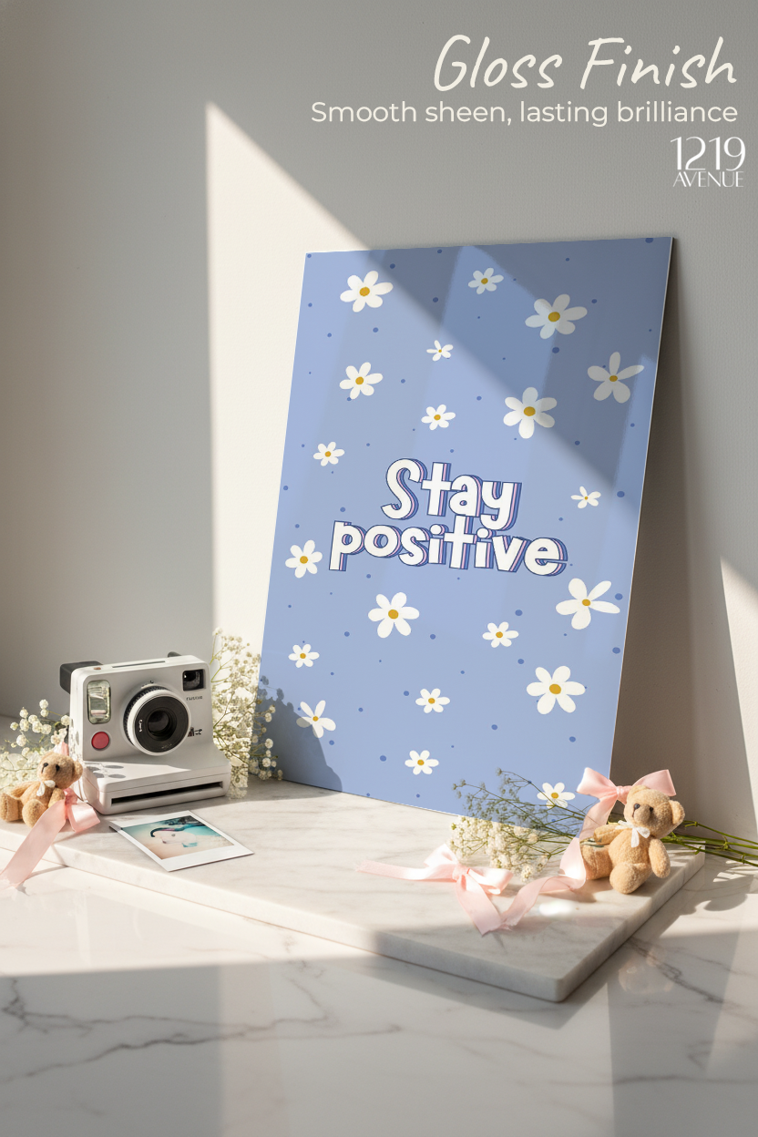 Printed 4K Ultra Gloss Metal Frame A3 Size | Blue Bloom Positivity Print | 1.2mm Premium Thickness Wall Frame (12x18 Inches)