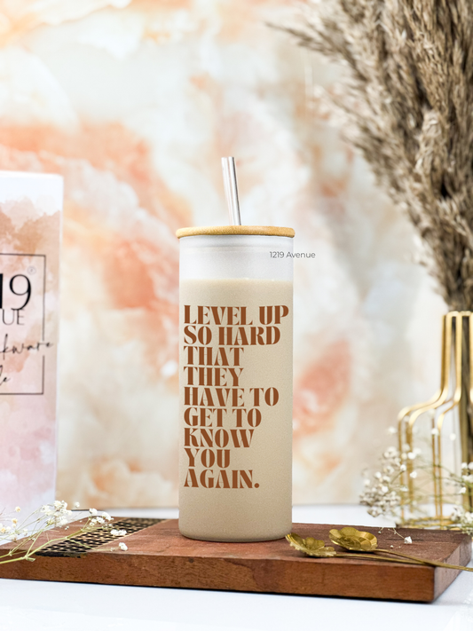 Frosted Grande Sipper 650ml| Level Up Print| 20oz Tall Tumbler with Straw and Lid