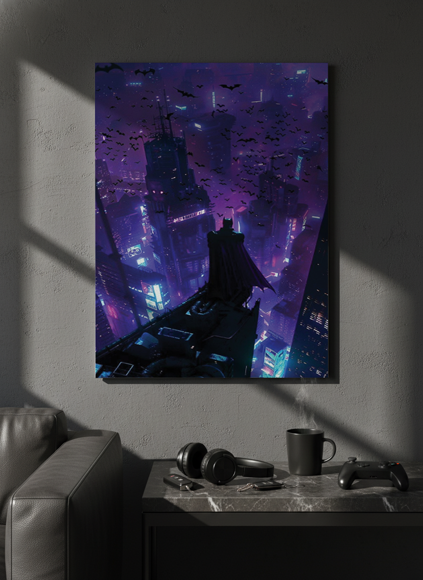 Printed 4K Ultra Gloss Metal Frame A3 Size | Batman Gotham Nights Print | 1.2mm Premium Thickness Wall Frame (12x18 Inches)