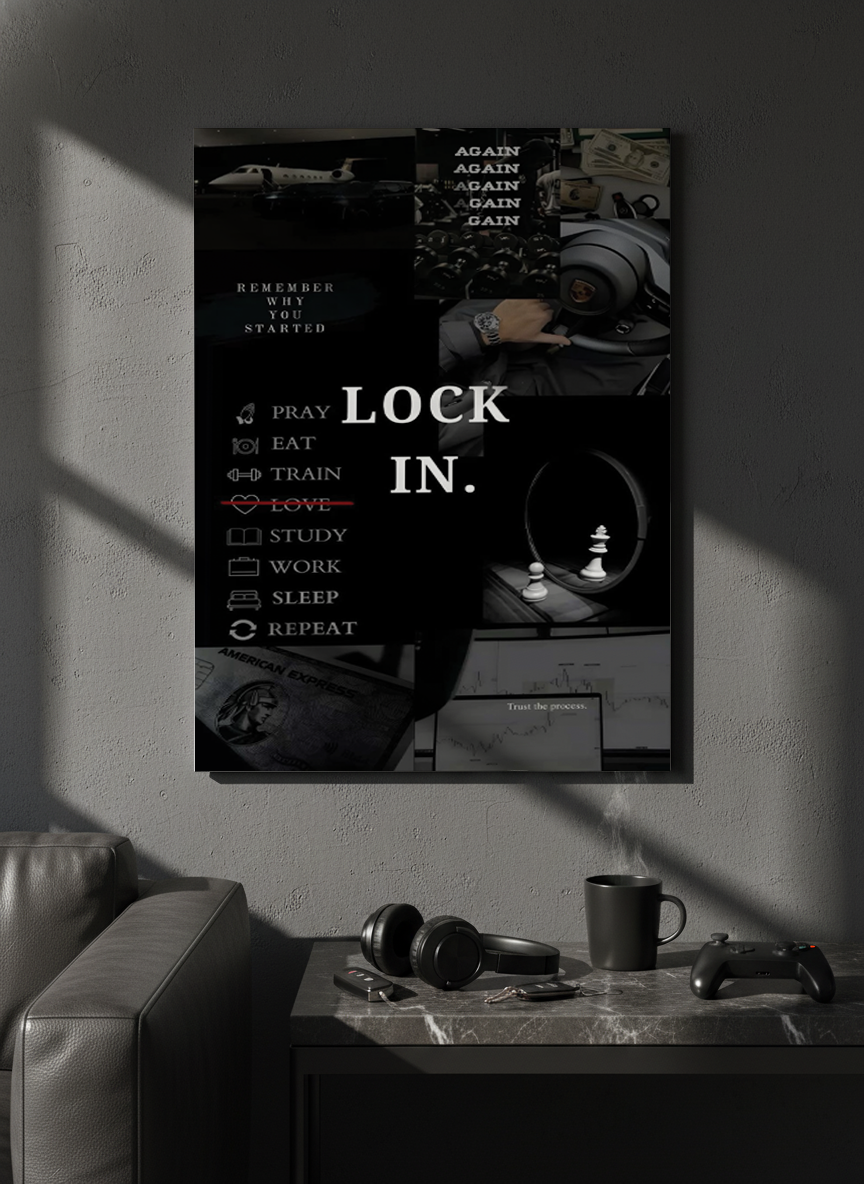 Printed 4K Ultra Gloss Metal Frame A3 Size | Lock In Mentality Print | 1.2mm Premium Thickness Wall Frame (12x18 Inches)