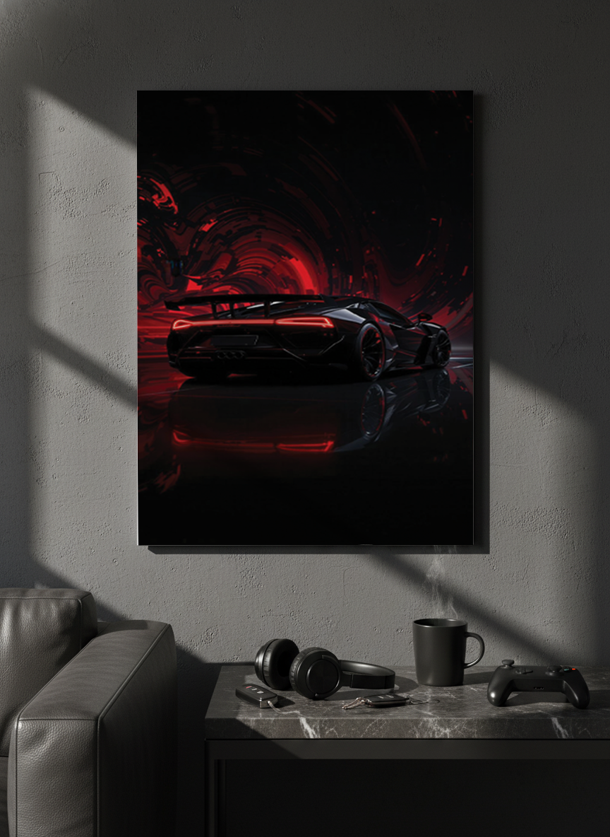 Printed 4K Ultra Gloss Metal Frame A3 Size | Midnight Redline Print | 1.2mm Premium Thickness Wall Frame (12x18 Inches)