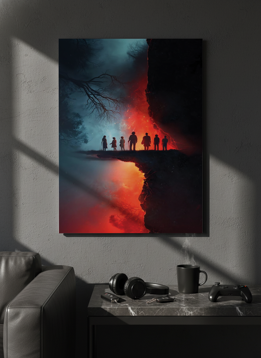 Printed 4K Ultra Gloss Metal Frame A3 Size | STRANGER THINGS-Parralel Edge Print | 1.2mm Premium Thickness Wall Frame (12x18 Inches)