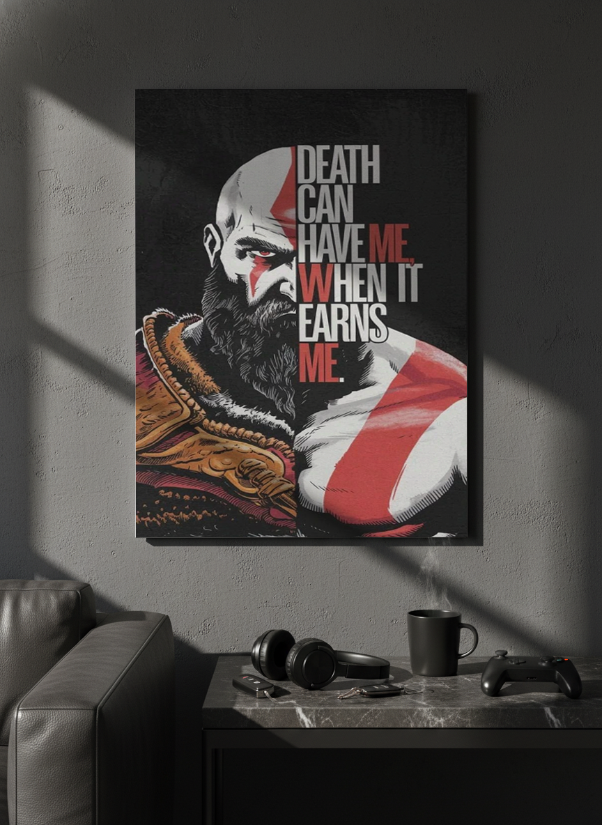 Printed 4K Ultra Gloss Metal Frame A3 Size | Kratos Warrior Spirit Print | 1.2mm Premium Thickness Wall Frame (12x18 Inches)