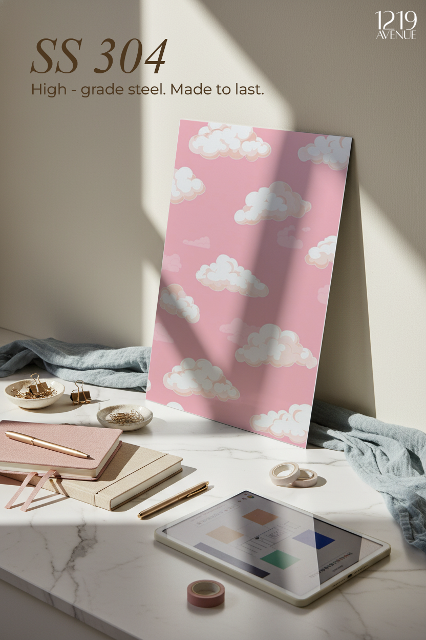 Printed 4K Ultra Gloss Metal Frame A3 Size | Blush Clouds Print | 1.2mm Premium Thickness Wall Frame (12x18 Inches)