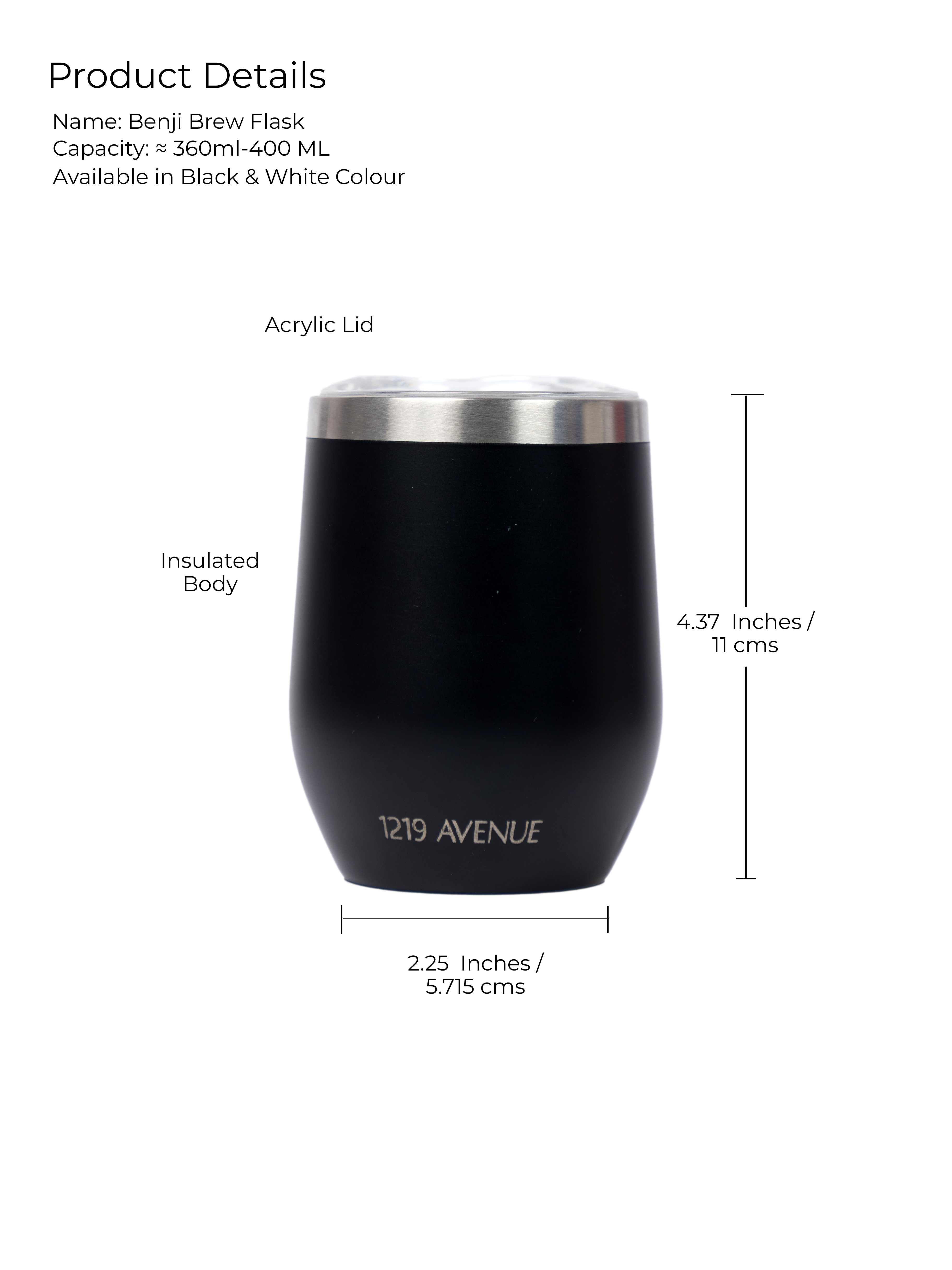 1219 Avenue Benji Brew Coffee Flask with secure Lid 420ml 1219 Avenue India