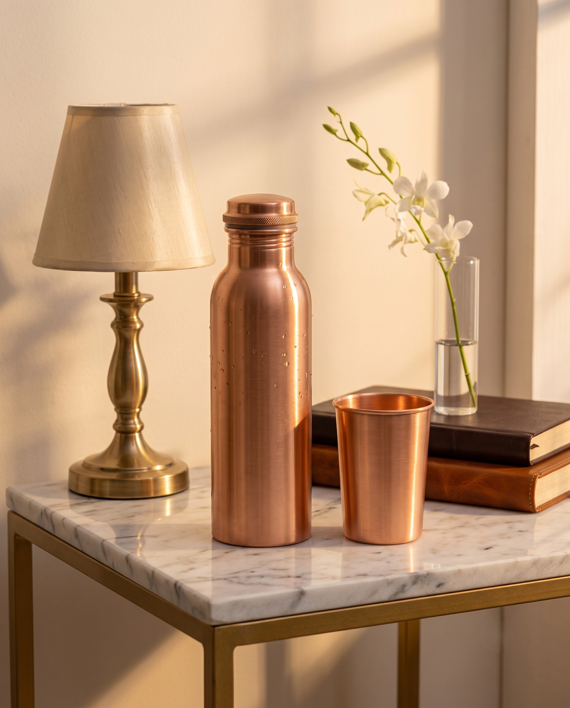 1219 Avenue Copper Heritage Bottle 3 in 1 Combo | 99% Pure Copper Water Bottle 1000ml with 2 Copper Glasses | Leakproof | Premium Ayurvedic Copper Drinkware Set 1219 Avenue