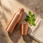 1219 Avenue Copper Heritage Bottle 3 in 1 Combo | 99% Pure Copper Water Bottle 1000ml with 2 Copper Glasses | Leakproof | Premium Ayurvedic Copper Drinkware Set 1219 Avenue