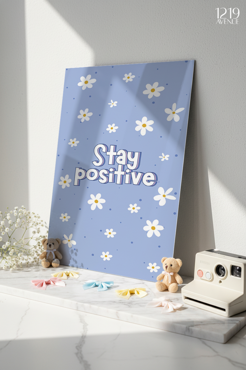 Printed 4K Ultra Gloss Metal Frame A3 Size | Blue Bloom Positivity Print | 1.2mm Premium Thickness Wall Frame (12x18 Inches)